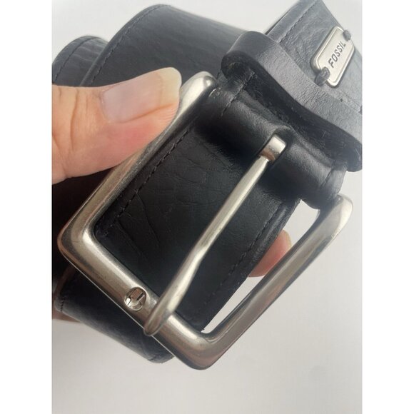 FOSSIL Men's Genuine Leather Black Belt w/Silver Metal Buckle Size 100/40 - Picture 7 of 15